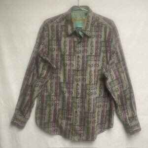 Robert Graham Green Red Paisley Front Button Long Sleeve Men's Shirt Size XL/TG